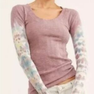 Women's Free People Boho Big Sue  Tie-Dye Sleeve Top M